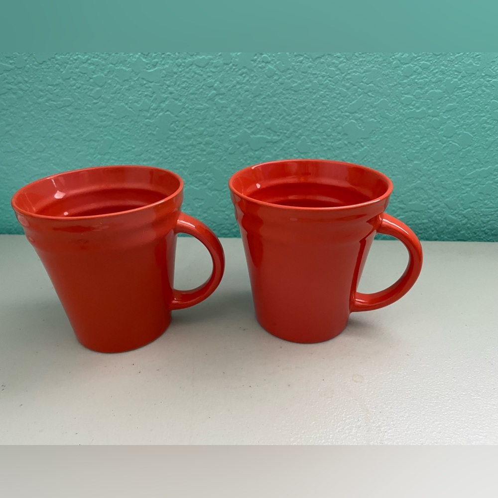 Rachel Ray Double Ridge Coffee Mugs Orange